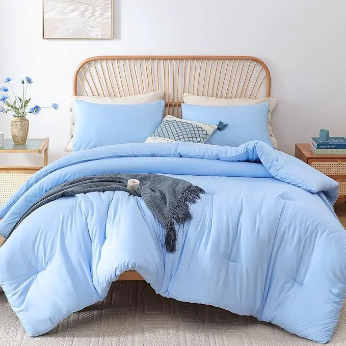Authentic ROSGONIA Queen Comforter Set Light Blue 3pcs Bedding Comforter Sets 1 Comforter amp 2 Pillowcases All Season Soft Lightweight Bedspread Blanket Quilt Easy-to-Use