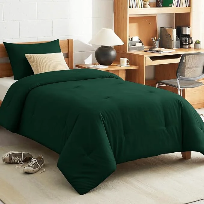 Enhanced CozyLux Twin Twin XL Comforter Set Emerald Green 2 Pieces Twin Extra Long Solid Breathable Bedding Sets College Dorm Luxury Soft Bed Set with Down Comforter and 1 Pillowcase All Seasons Secure