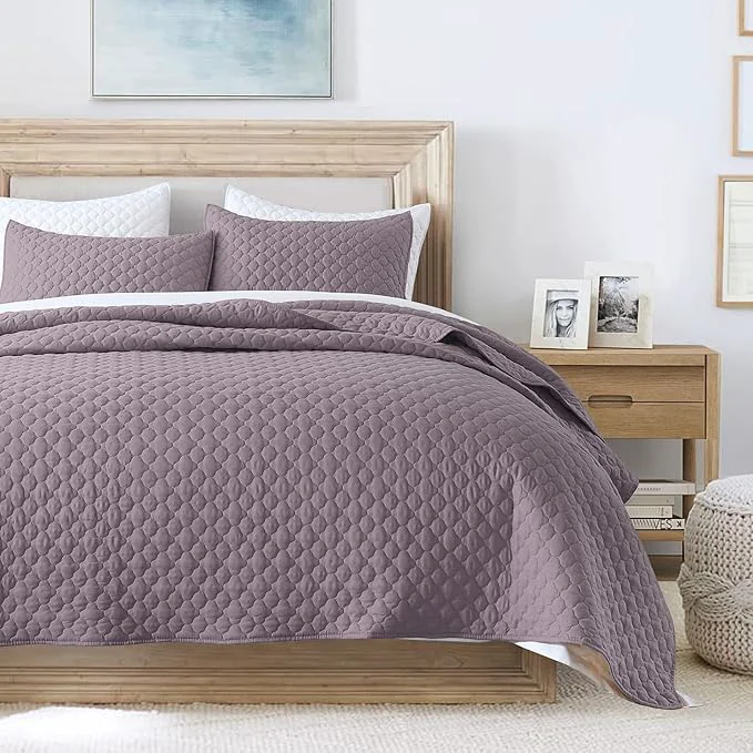 Contemporary HORIMOTE HOME Quilt Twin Size Grayish Purple Lightweight Quilt for Summer Ultra-Soft Microfiber Modern Style Quilted Clouds Pattern Bedspread Quit Set 2 Pieces 1 Quilt and 1 Pillow Sham Smart