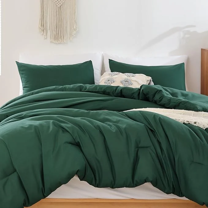 Recyclable ROSGONIA Twin Twin XL Comforter Set for College Girls Boys Dark Emerald Green 1 Comforter 1 Pillowcase All Season Kids Comforter Sets Dorm Bedding Responsible