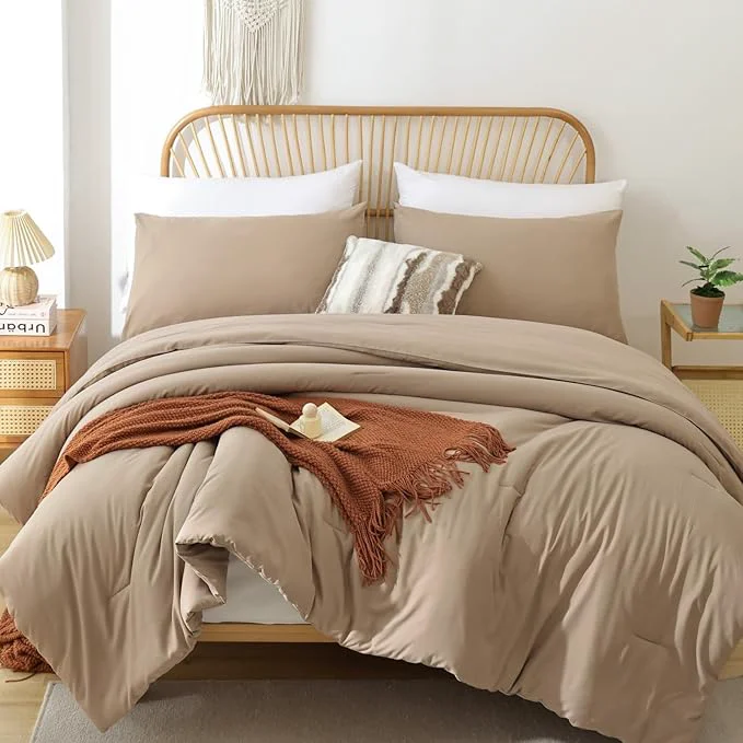 World-Class ROSGONIA Oversized King Comforter 128×120 3pcs Super King Plus Comforter Set 1 Taupe Comforter amp 2 Pillowcases Lightweight Oversized King Bedding Set Quilt Crafted