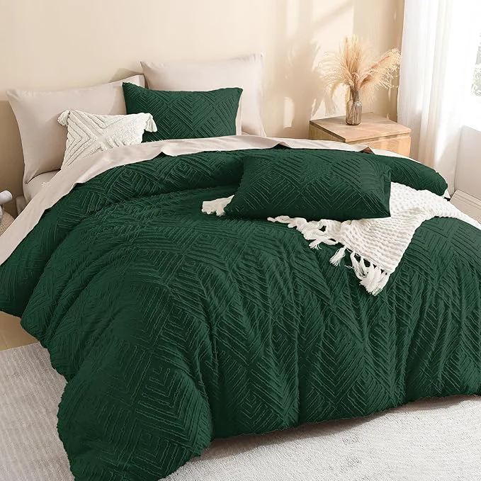 Luxury Litanika Emerald Green King Size Comforter Set 3 Pieces Dark Green Tufted Boho Farmhouse Bedding Comforter Sets Lightweight Fluffy All Season Comforter Bed Set 104x90In Comforter amp 2 Pillowcases Solid