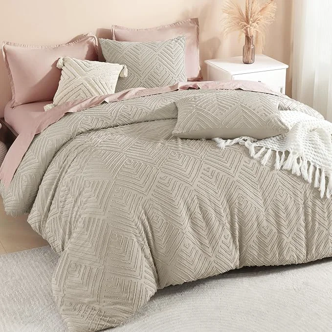 Unique Litanika Oatmeal Oversized Queen Comforter 3 Pieces Tufted Boho Farmhouse Bedding Comforter Sets Lightweight Fluffy Comforter Bed Set for All Season 98x98In Comforter and 2 Pillowcases Fast
