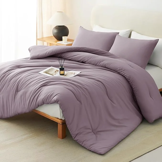 Fine Crafted CozyLux Oversized King Comforter Set Dusty Purple 3 Pieces 120×98 Solid Breathable Bedding Sets Grayish Purple Luxury Soft Lightweight Bed Set with Down Comforter and 2 Pillowcases Expertly Made