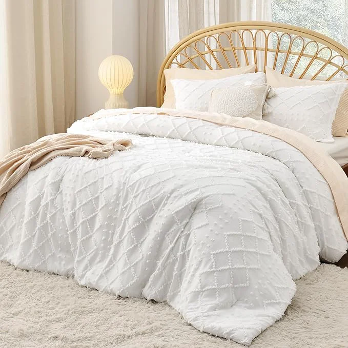 Proven Bedsure Oversized King Comforter Set – White Comforter Boho Tufted Shabby Chic Bedding for Kids 3 Pieces Vintage Farmhouse Bed Set for All Seasons Fluffy Soft Bedding with 2 Pillow Shams Breathable