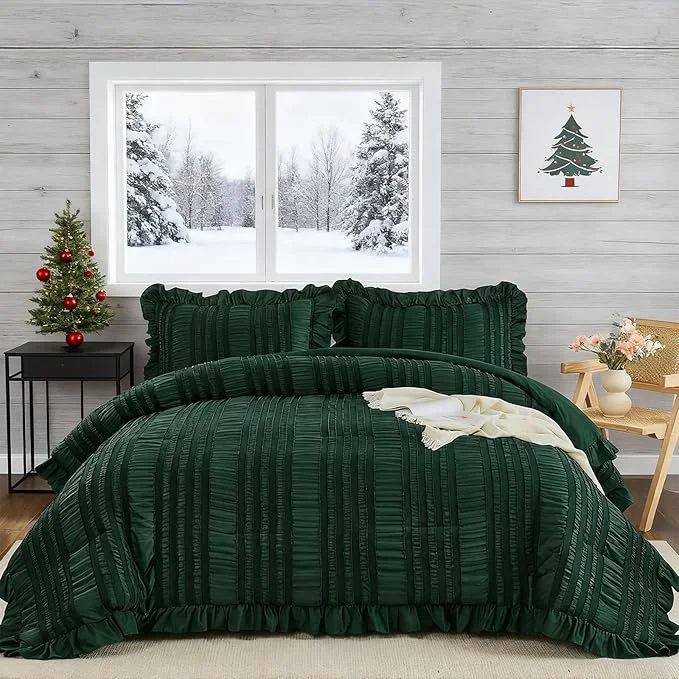Relaxed WONGS BEDDING King Size Comforter Christmas Emerald Green Boho Comforter Set King Shabby Chic Bedding Set for Bed 3 Pieces Soft Lightweight Farmhouse Comforter for All Season 104 quot ×90 quot Powerful