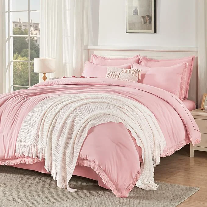 Certified Andency King Size Comforter Set with Sheets Light Pink – 7 Pieces Bed in a Bag Boho Soft Lightweight Bedding Sets Tassel Bed Set with Comforter Sheets Pillowcases amp Shams Relaxed
