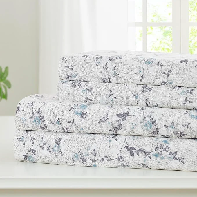 Advanced Modern Threads Silky Soft Microfiber and Wrinkle Sheets – Luxurious Microfiber Bed Sheets Includes Flat Sheet Fitted Sheet with Deep Pockets amp Pillowcases Kashmir Rose Blue Twin Fast