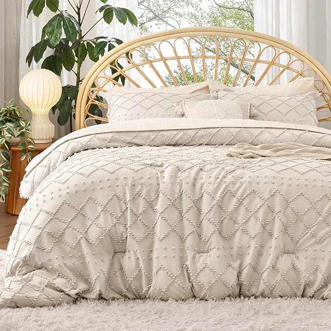 Healthy Bedsure California King Comforter Set – Beige Comforter Boho Tufted Shabby Chic Bedding for Kids 3 Pieces Vintage Farmhouse Bed Set for All Seasons Fluffy Soft Bedding with 2 Pillow Shams Premium