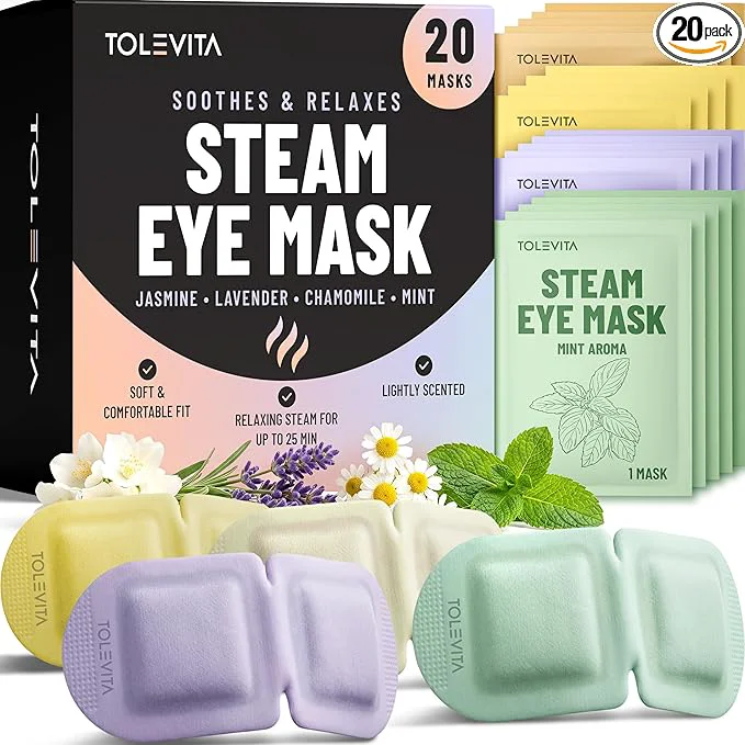 Relaxed TOLEVITA Steam Eye Mask 20 Pack Self-Heating Disposable Warm Eye Masks Contemporary