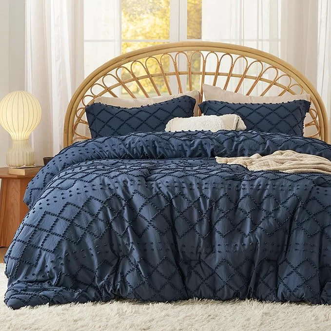 Expertly Made Bedsure Queen Comforter Set – Navy Blue Comforter Boho Tufted Shabby Chic Bedding for Kids 3 Pieces Vintage Farmhouse Bed Set for All Seasons Fluffy Soft Bedding with 2 Pillow Shams Optimized