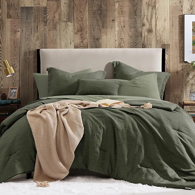 Relaxed Geniospin Oversized King Comforter Set – 7 Pieces Comforter Oversized King Soft Solid Bedding Set for All Season Textured Bed in a Bag with Sheets Pillowcases amp Shams Dark Green 120 39 39 x98 39 39 Prestigious