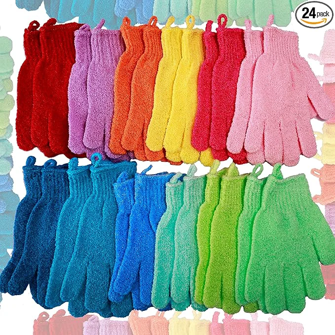 Functional 24 Pcs Exfoliating Bath Gloves Shower Gloves 12 Colors Double Sided Convenient