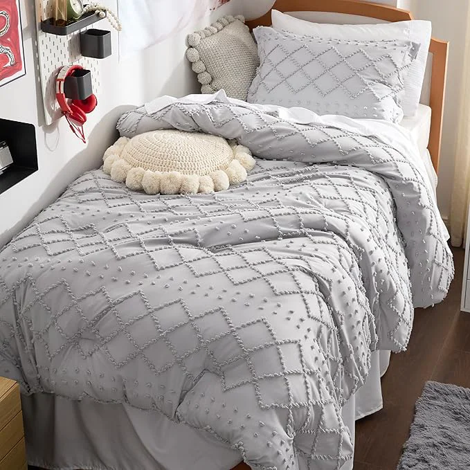 Superior Bedsure Twin Comforter Set – Light Grey Comforter Boho Tufted Shabby Chic Bedding for Kids 2 Pieces Vintage Farmhouse Bed Set for All Seasons Fluffy Soft Bedding with 1 Pillow Sham Green