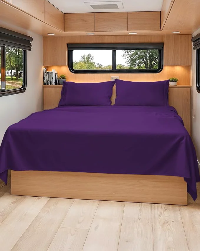 Excellent RV Short Queen Sheet Set 60 X 75 – 4 Piece RV Short Queen Bed Sheets – Soft Breathable amp Cooling – Designed for Bunks Trailers and Campers – Fits 8 to 12 quot Mattress – Hotel Luxury Bedding – Purple Crafted