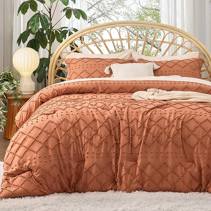Proven Bedsure California King Comforter Set – Pumpkin Comforter Boho Tufted Shabby Chic Bedding for Kids 3 Pieces Vintage Farmhouse Bed Set for All Seasons Fluffy Soft Bedding with 2 Pillow Shams Organic