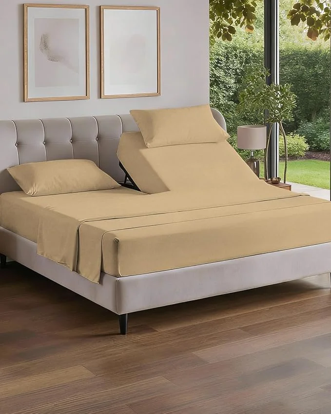 Superior Flex Top Split Head King 4 Piece Sheet Set – Comfy Breathable amp Cooling Bed Sheets Set – Hotel Luxury Bedding for Women Men Kids Teens Boys amp Girls – Deep Pockets Soft – Oeko-Tex – Heathered Tan Consistent
