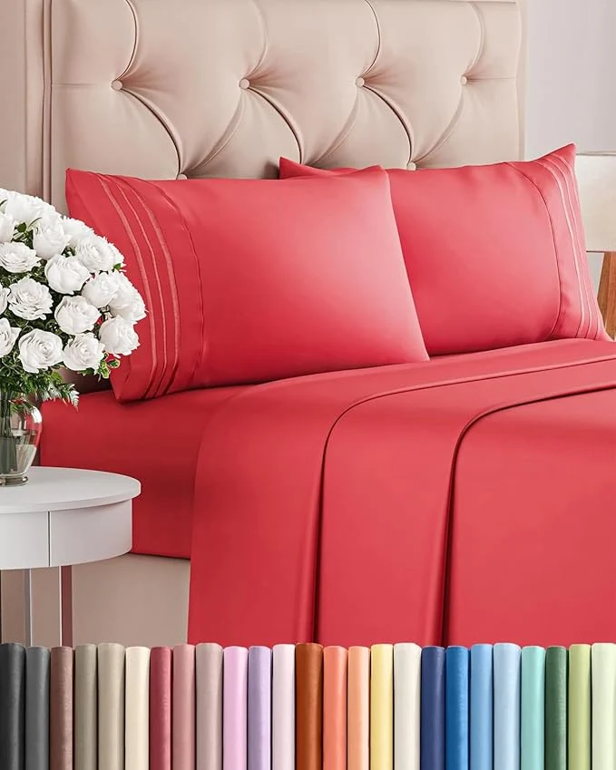 Efficient Cal King Size 4 Piece Sheet Set – Comfy Breathable amp Cooling Bed Sheets Set – Hotel Luxury Bedding for Women Men Kids Teens Boys amp Girls – Deep Pockets Ultra-Soft Wrinkle – Oeko-Tex – Red Easy-to-Use