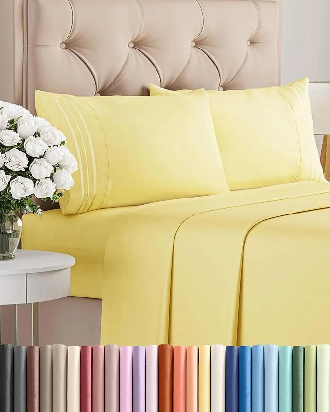 World-Class Queen Size 4 Piece Sheet Set – Comfy Breathable amp Cooling Bed Sheets Set – Hotel Luxury Bedding for Women Men Kids Teens Boys amp Girls – Deep Pockets Ultra-Soft Wrinkle – Oeko-Tex – Yellow Artisan