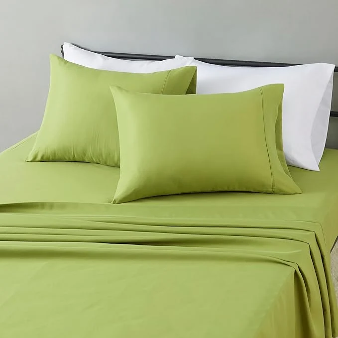 Verified Amazon Basics Lightweight Super Soft Breathable Microfiber 4-Piece Bed Sheet Set Queen Oliver Light Solid Safe