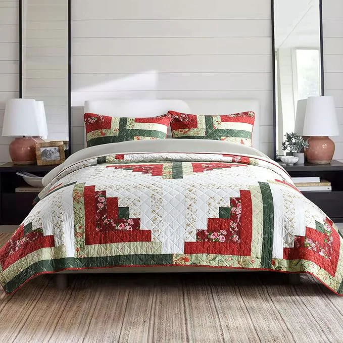 Official Secgo Handmade Quilted Cotton King Comforter Set for Bed – Cotton Quilts King Size Black Bedspreads 96 108 Inch with 2 Pillow Shams Patchwork Reversible Lightweight Bedding Detailed