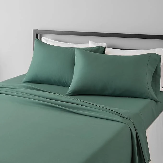 Fine Crafted Amazon Basics Lightweight Super Soft Breathable Brushed Microfiber 4-Piece Bed Sheet Set Wrinkle Resistant with 14-Inch Deep Pockets Queen Emerald Green Solid Exclusive