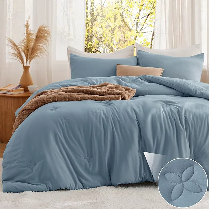 Exceptional Bedsure Full Size Comforter Set Mineral Blue Soft Prewashed Full Bedding Quilted Comforter with Clover Design Down Comforter for All Seasons 3 Pieces Bed Set with 2 Pillow Shams Enhanced