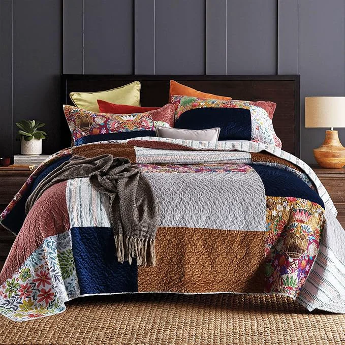 Contemporary Secgo King Size Comforter Set- Cotton Quilt King Size Set Green Sage bedspreads 96 108 Inch with 2 Pillow Shams Patchwork Reversible Lightweight Bedding Consistent