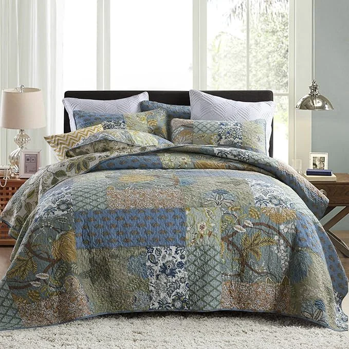 Elite Secgo King Size Comforter Set- Cotton Quilt King Size Set Green Sage bedspreads 96 108 Inch with 2 Pillow Shams Patchwork Reversible Lightweight Bedding Top-Quality