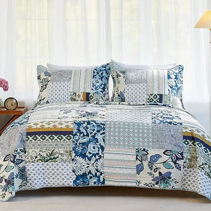 Contemporary Secgo King Size Comforter Set- Cotton Quilt King Size Set Green Sage bedspreads 98 106 Inch with 2 Pillow Shams Patchwork Reversible Lightweight Bedding Smooth