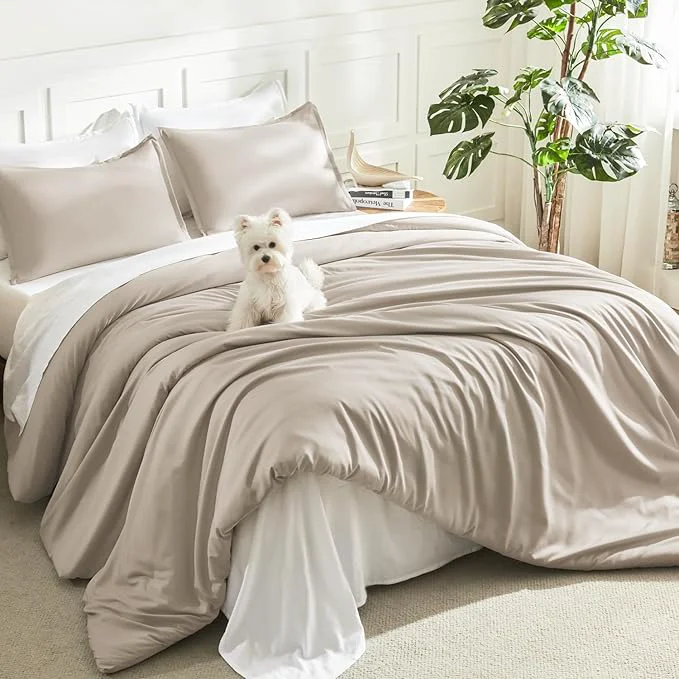 Refined Litanika Oatmeal Comforter King Size 3 Pieces Lightweight Solid Bedding Comforter Set All Season Fluffy Bed Set Innovative