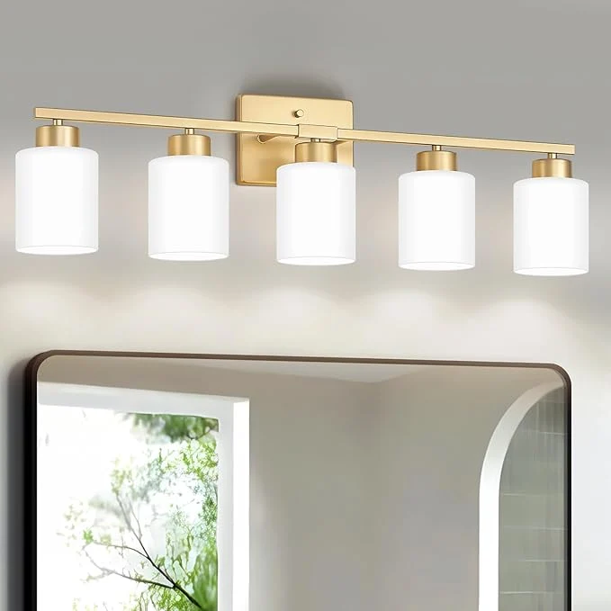 Proven FonmYim Gold Bathroom Light Fixtures 5-Light Modern Vanity Light Over Mirror Natural