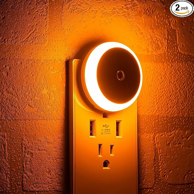 Reusable Amber Night Light Plug in Dusk to Dawn Sensor Automatic Nightlight Energy Efficient
