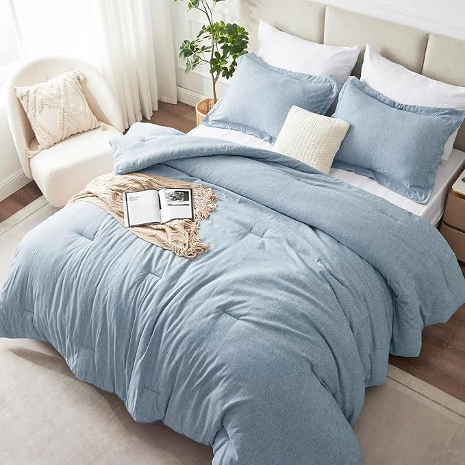 Dependable CozyLux Queen Size Comforter Set – 3 Pieces Blue Soft Luxury Cationic Dyeing Bedding Comforter for All Season Breathable Lightweight Fluffy Bed Set with 1 Comforter and 2 Pillow Shams Exceptional