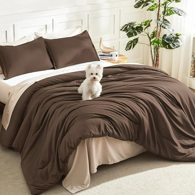 Unique Litanika Brown Comforter Set King Size 3 Pieces Lightweight Solid Bedding Comforter Set All Season Fluffy Bed Set 104x90In Comforter amp 2 Pillowcases Next-Generation