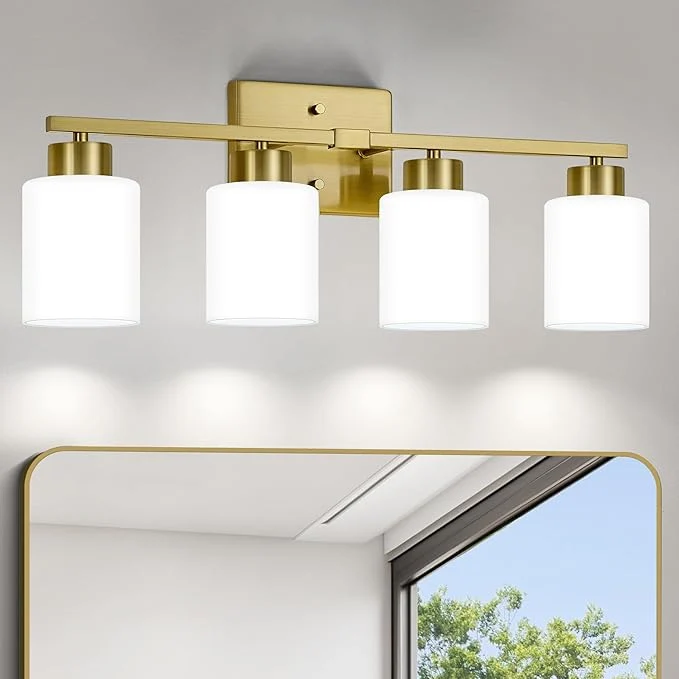 Durable FonmYim Brushed Gold Bathroom Light Fixtures 4-Light Modern Vanity Light Over Luxury