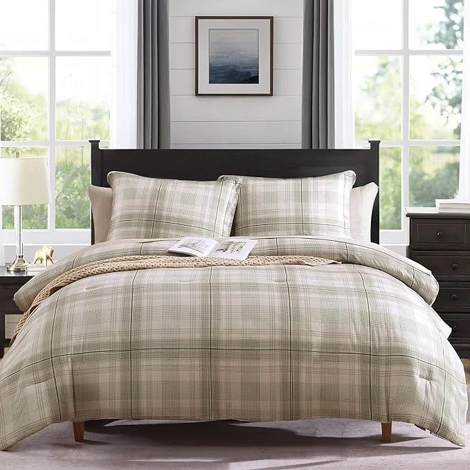 Proven MaiRêve Plaid Twin XL Comforter Set Khaki Green Grid Bedding Set for Boys amp Girls Classic Checkered Bed in A Bag Comforter Sets with Fitted amp Flat Sheet Pillowcase amp Sham 66 quot x90 quot Smooth