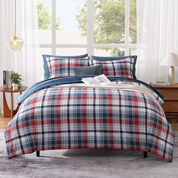 Powerful MaiRêve Full Size Plaid Comforter Set Navy Red Classic 7 Pieces Farmhouse Bedding Set All Season Lightweight Bed in A Bag with Sheets Pillowcases amp Shams Modern