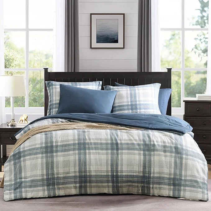 Fine Crafted MaiRêve Plaid Twin XL Comforter Set Blue Grey Grid Bedding Set for Boys amp Girls Classic Checkered Bed in A Bag Comforter Sets with Fitted amp Flat Sheet Pillowcase amp Sham Blue Grey 66 quot x90 quot Exclusive
