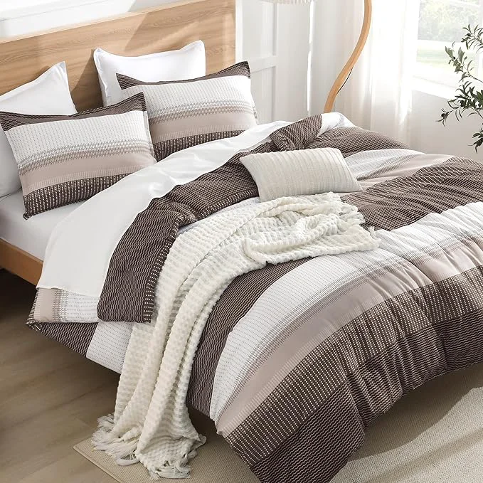 Next-Generation Litanika Comforter Set Twin Twin XL Chocolate – 2 Pieces Lightweight Colorblock Stripe Fluffy Bedding Comforter Sets All Season Bed Set Fine Crafted