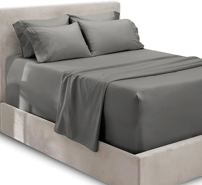 Relaxed Hearth amp Harbor Extra Deep Pocket Queen Sheets Sets – Fits Mattress 18-24 Inches Deep – Extra Deep Pocket Sheets – 6 Piece Queen Size – Grey Lightweight
