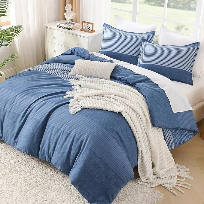 Elegant Litanika Comforter Set Twin Twin XL Sapphire Blue – 2 Pieces Lightweight Sapphire Blue White Colorblock Stripe Fluffy Bedding Comforter Sets All Season Bed Set Prestigious