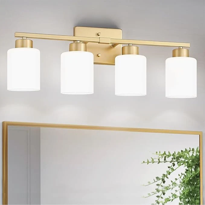 Fashionable FonmYim Gold Bathroom Light Fixtures 4-Light Modern Vanity Light Over Mirror Optimized