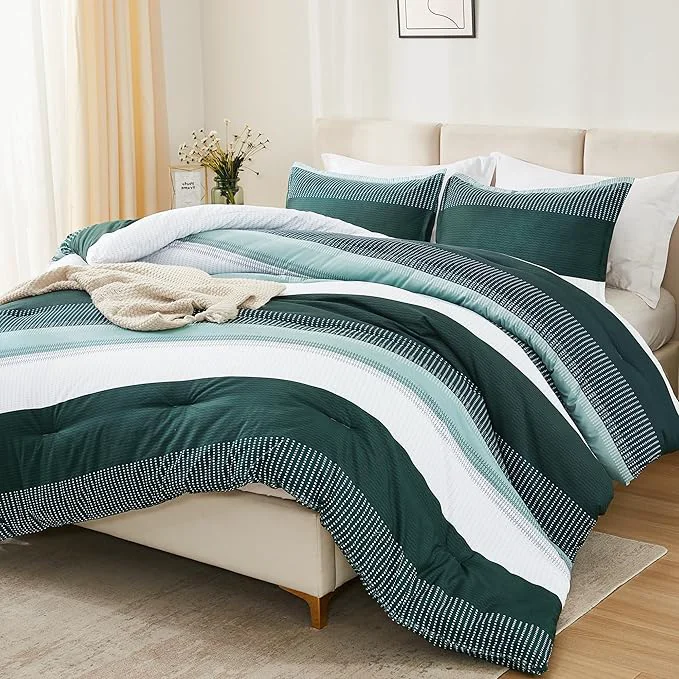 Modern Litanika Dark Emerald Green Bed Comforter Twin Twin XL Set 2 Pieces Twin Extra Long Size Boys Men Forest Bedding Set Single Colorblock Striped Bed Set Fast