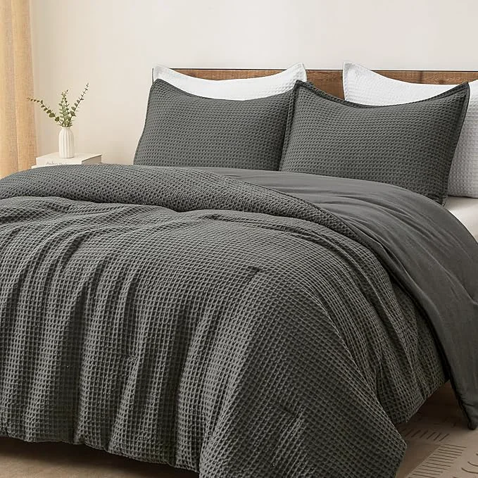 Refined PHF Ultra Soft Waffle Weave Comforter Set California King Size 3 Pieces Lightweight Breathable Comfy Bedding Set Comfy Textured 1 Comforter with 2 Pillow Shams Grey Authentic