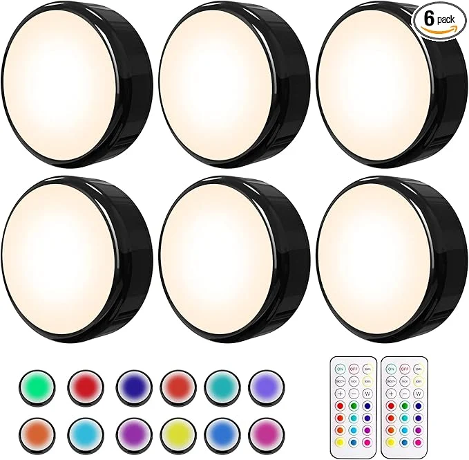 Easy-to-Use HELPLEX LED Puck Lights with Remote 6 Pack Color Changing RGBW Battery Powered Efficient