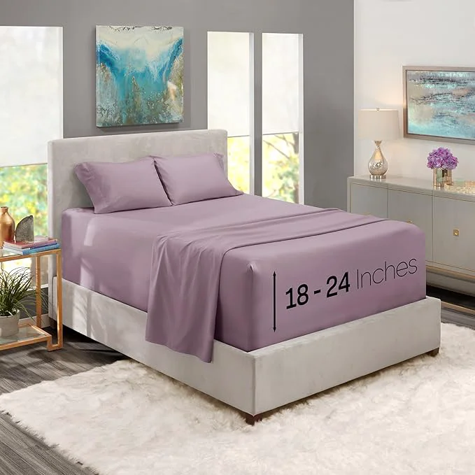 World-Class Nestl Full Size Sheet Set 4 Piece Extra Deep Pocket 18-24 inches Microfiber Hotel Luxury Soft Breathable Wrinkle- Easy to Care Dusty Purple Classic