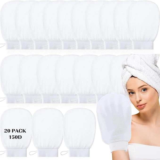 Soft FoldTier 20 Pcs Exfoliating Glove Bulk Summer Exfoliator Mitt Body Scrubber Natural