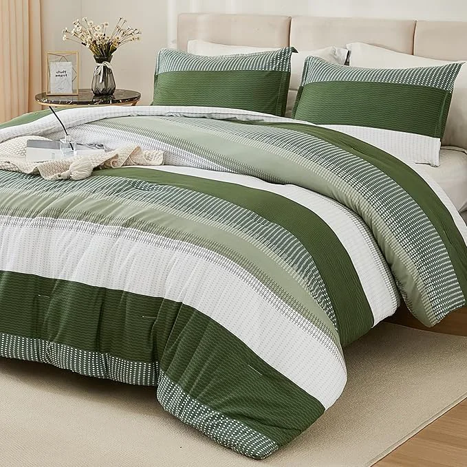 Sustainable Litanika Olive Green Comforter Set Twin Twin XL – 2 Pieces Lightweight Olive Green White Colorblock Stripe Fluffy Bedding Comforter Sets All Season Bed Set Flexible