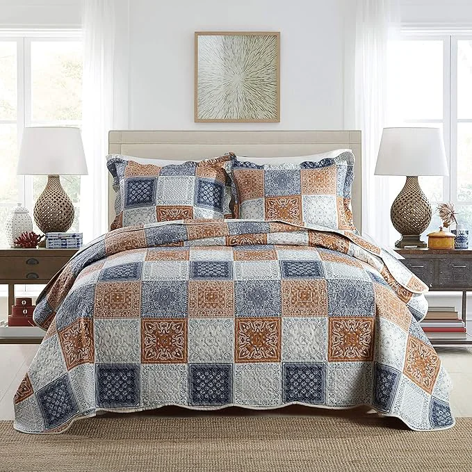 Sophisticated Travan 3-Piece Queen Quilt Sets with Shams Oversized Bedding Bedspread Reversible Coverlet Set Queen Size Artisan